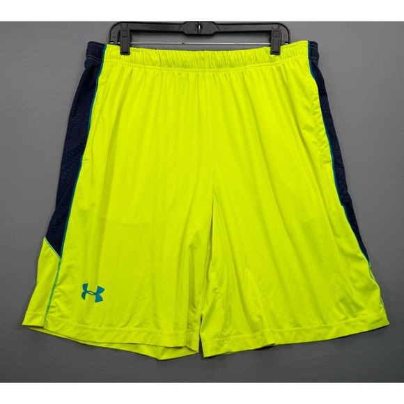 Under Armour Other - Under Armour Mens XL Neon Yellow Athletic Shorts Navy Blue Loose Fit Gym Running